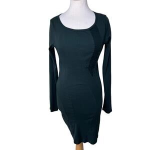 PRAIRIE UNDERGROUND Crewneck Cotton Long Sleeve Bodycon Dress Green MEDIUM